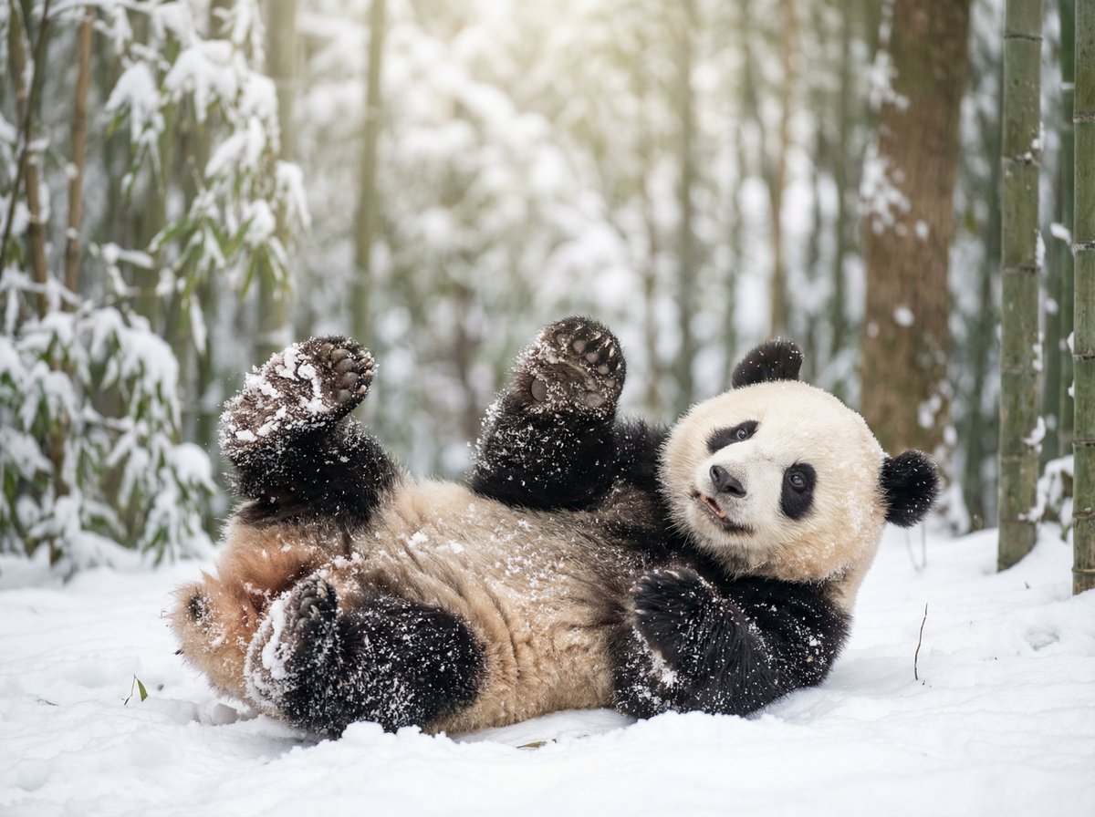 女团熊猫宝宝雪地嬉戏视频